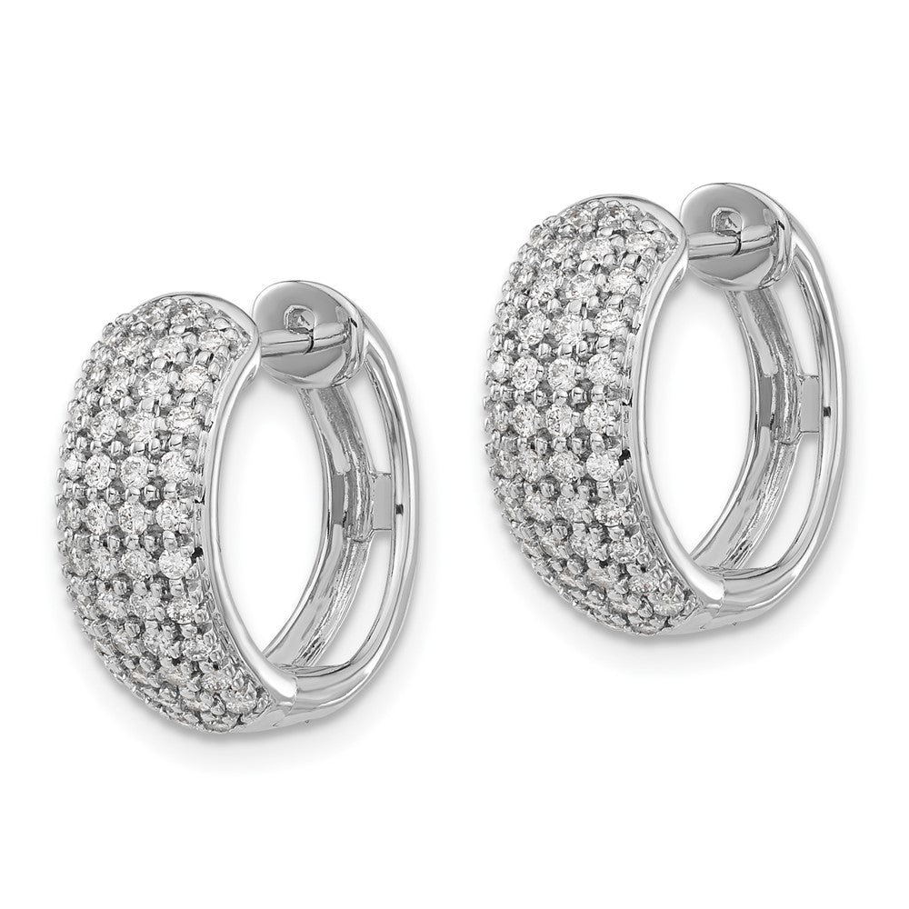 Shop Stylish 14K White Gold Diamond-Accented Hinged Hoop Earrings, 1.5"