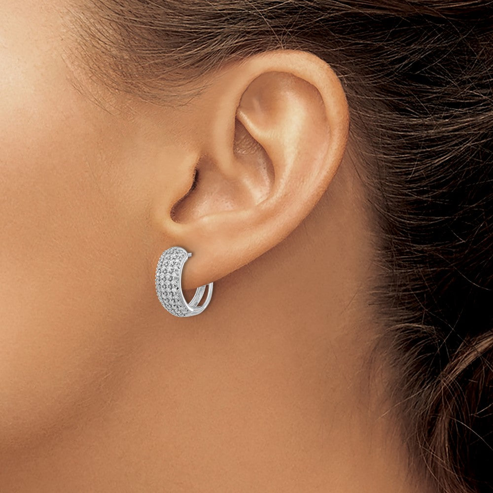 Shop Stylish 14K White Gold Diamond-Accented Hinged Hoop Earrings, 1.5"