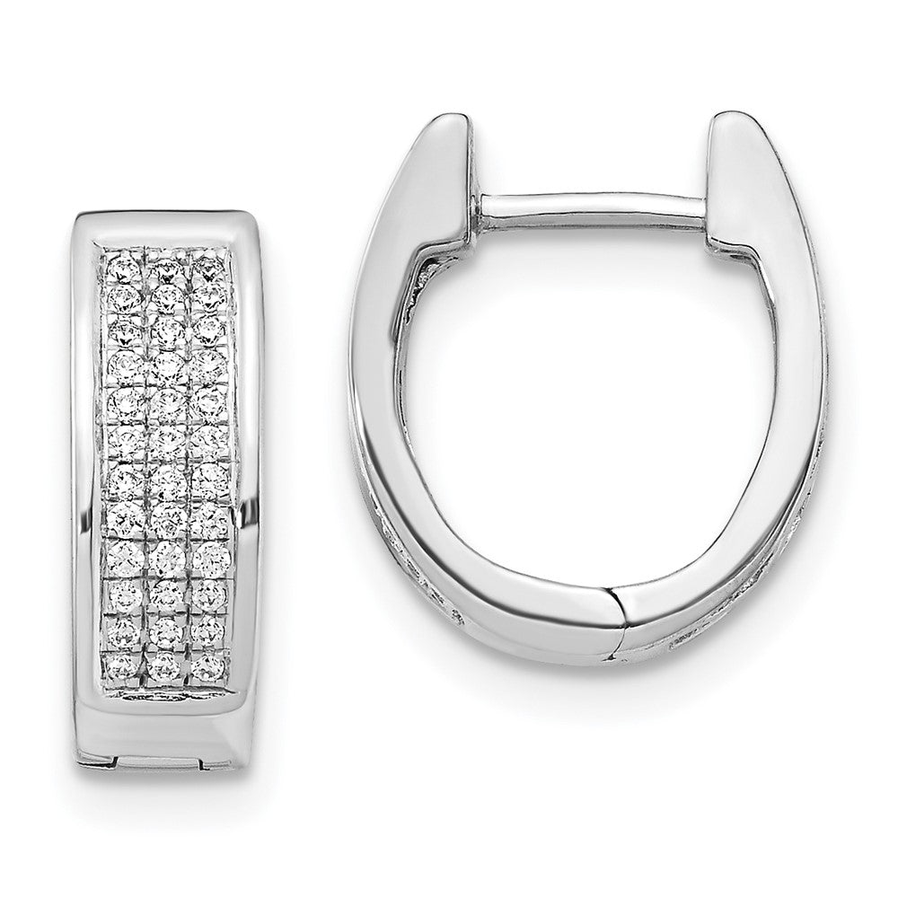14K white gold small hinged oval huggie hoops set with 72 natural diamonds