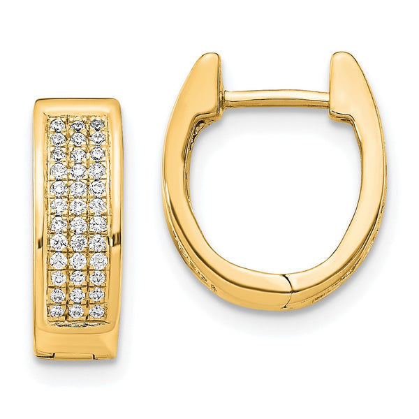 14K Gold Diamond-Accented Small Hinged Oval Hoop Earrings