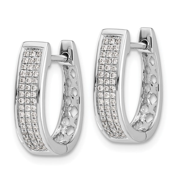 14K White Gold Medium Oval Hoop Earrings with Diamonds
