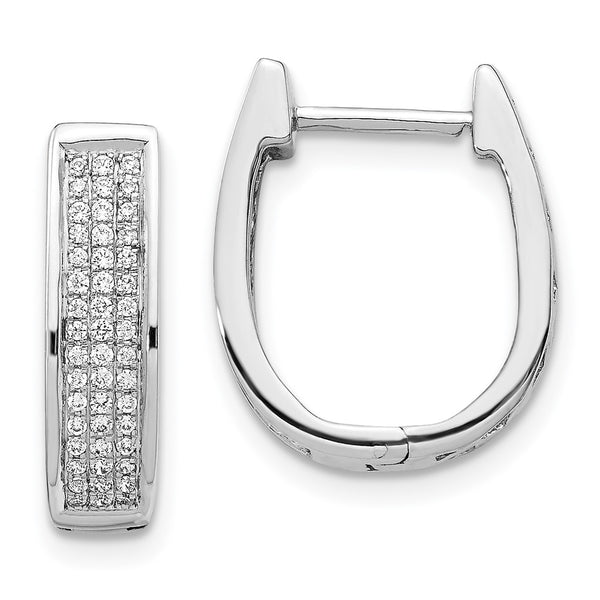 14K White Gold Medium Oval Hoop Earrings with Diamonds