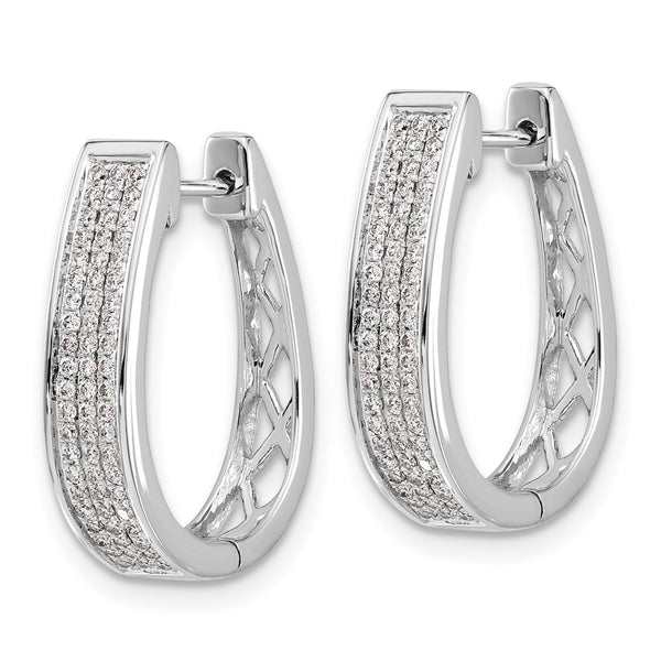 14K White Gold Large Hinged Oval Hoop Earrings with Diamonds
