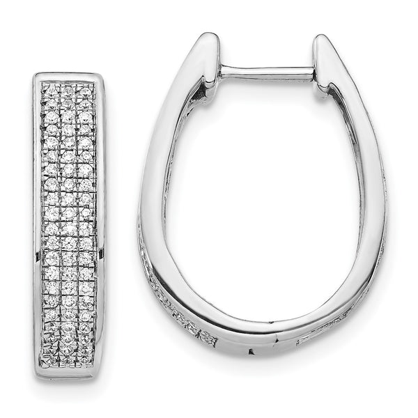 14K White Gold Large Hinged Oval Hoop Earrings with Diamonds