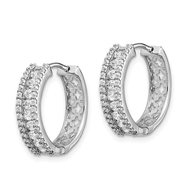 14K White Gold Diamond-Accented Hinged Hoop Earrings - 1.5