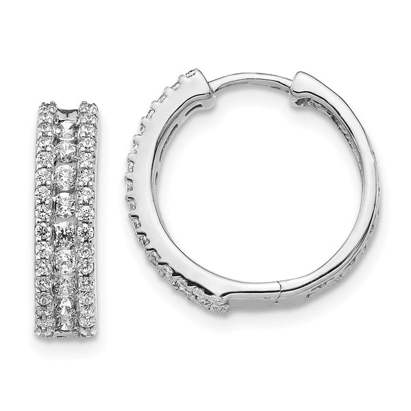 14K White Gold Diamond-Accented Hinged Hoop Earrings - 1.5