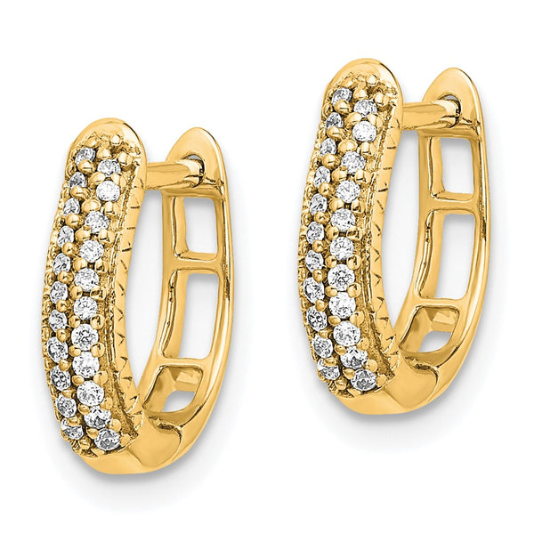 10K Polished Diamond-Studded Hinged Hoop Earrings