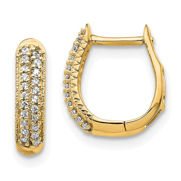 10K Polished Diamond-Studded Hinged Hoop Earrings