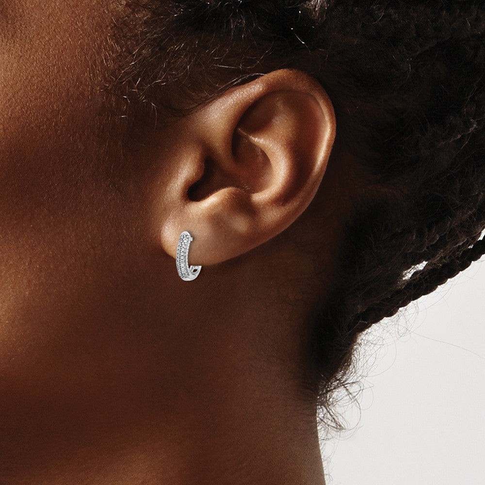 Exclusive 14K White Gold Polished Diamond Hinged Hoop Earrings | Stylish Value