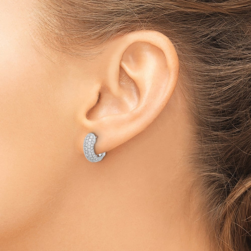 Buy Stylish 14K White Gold Diamond-Accented Hinged Hoop Earrings - 1.5"