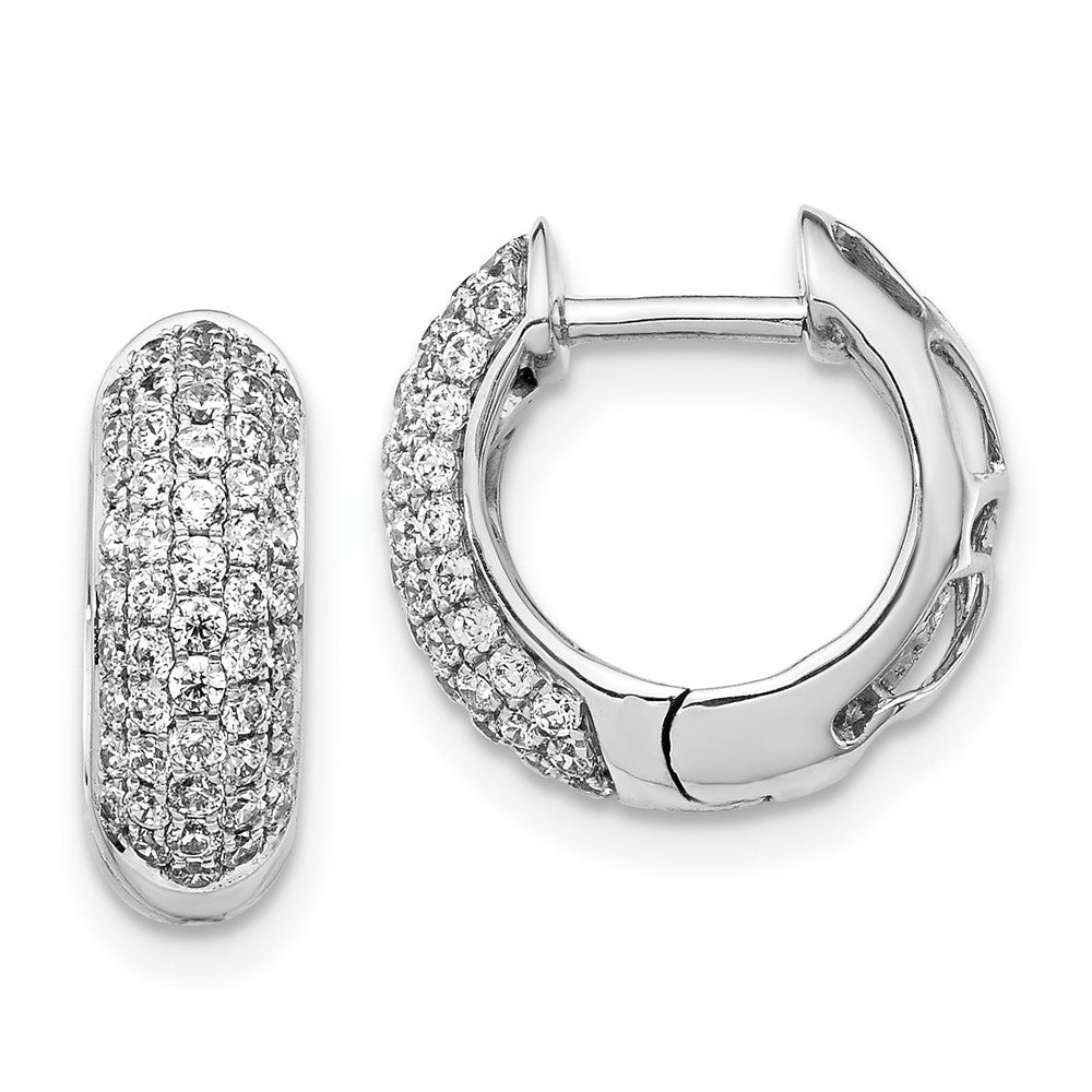 Shop Stylish 14K White Gold Diamond-Accented Hinged Hoop Earrings 1.5"