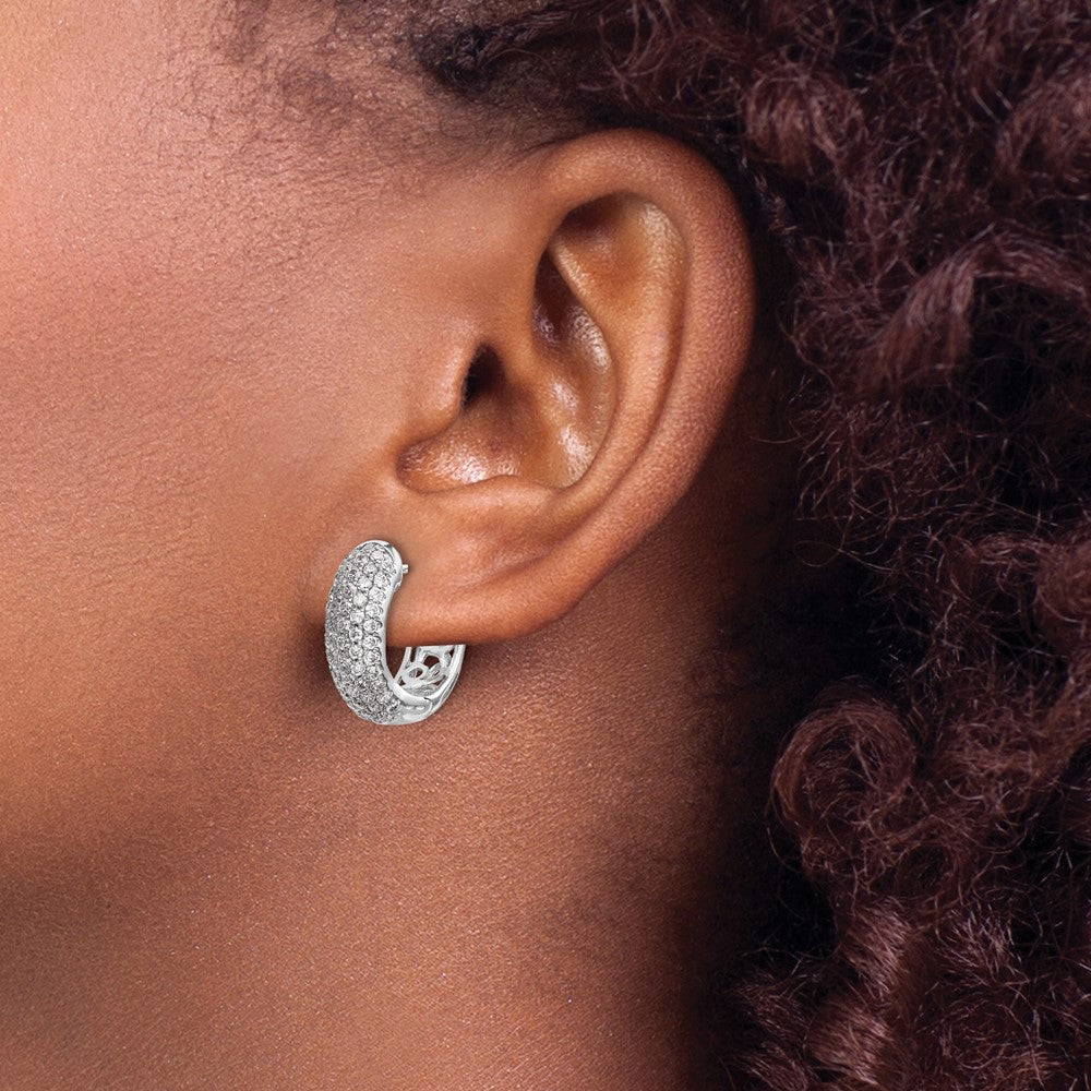 Shop Exclusive 14K White Gold Diamond-Accented Hinged Hoop Earrings, Stylish!