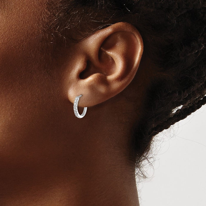 Shop Stylish 10K White Gold Diamond-Accented Hinged Hoop Earrings, 1.5"-3