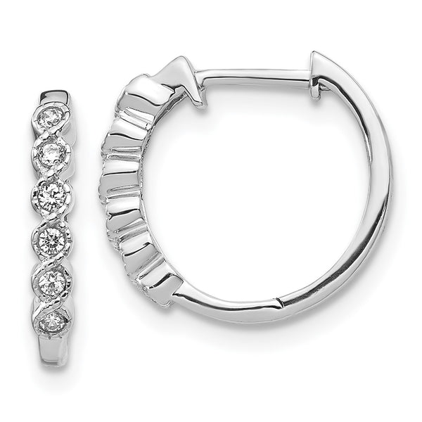 14K White Gold Hinged Hoop Earrings - 1/8 Carat Lab-Grown Diamonds