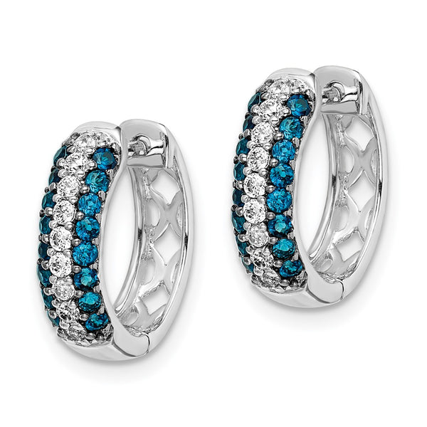 14K White Gold Hinged Hoop Earrings with Blue & White Diamonds - Style GR1-1003002