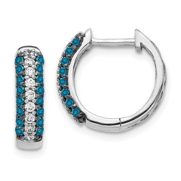 14K White Gold Hinged Hoop Earrings with Blue & White Diamonds - Style GR1-1003002