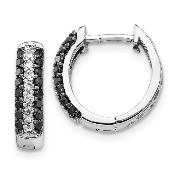 10K White Gold Hinged Hoop Earrings with Diamonds - Style GR1-1003003
