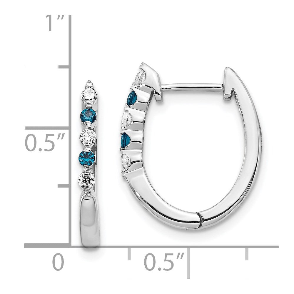 High-Quality 14K White Gold Hinged Hoop Earrings with Blue & White Diamonds - Stylish Value