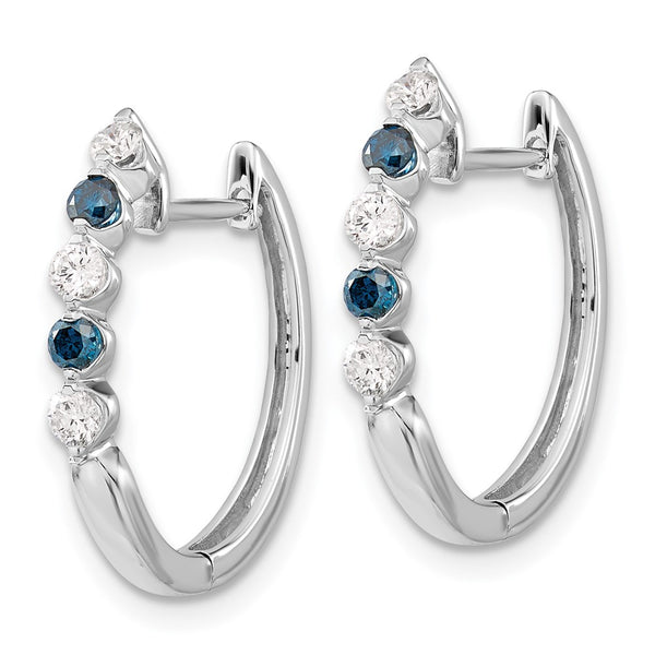 14K White Gold Hinged Hoop Earrings with Blue & White Diamonds - Style GR1-1016817