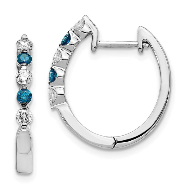 14K White Gold Hinged Hoop Earrings with Blue & White Diamonds - Style GR1-1016817