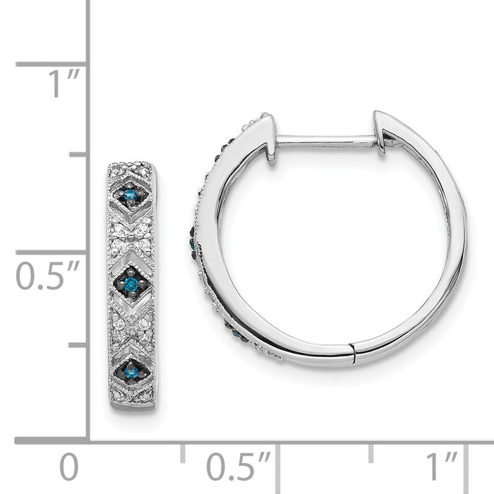 Buy Stylish 14K White Gold Hinged Hoop Earrings with Blue & White Diamonds-4