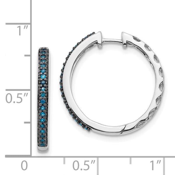 14K White Gold Hinged Hoop Earrings with 2.2mm Blue Diamonds