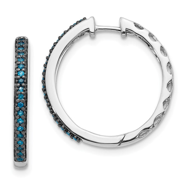 14K White Gold Hinged Hoop Earrings with 2.2mm Blue Diamonds