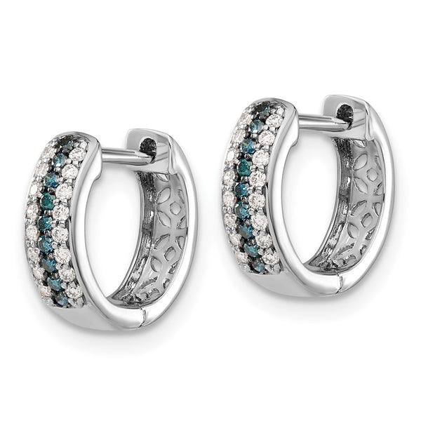 14K White Gold Hinged Hoop Earrings with Blue & White Diamonds - Style GR1-1016819