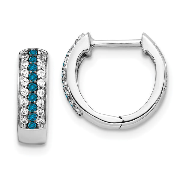 14K White Gold Hinged Hoop Earrings with Blue & White Diamonds - Style GR1-1016819