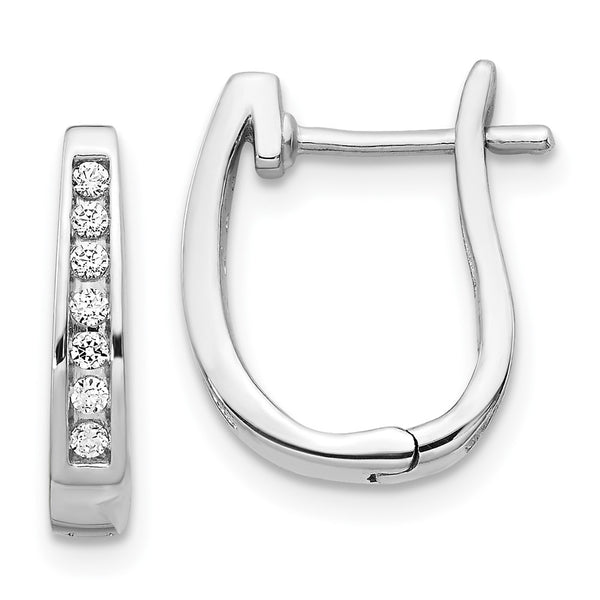 14K White Gold 3mm Diamond Hinged Hoop Earrings