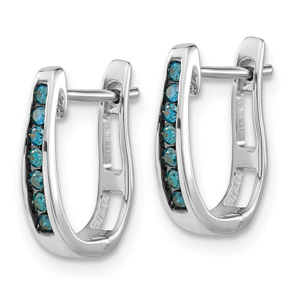 14K White Gold Hinged Hoop Earrings with 3mm Blue Diamonds