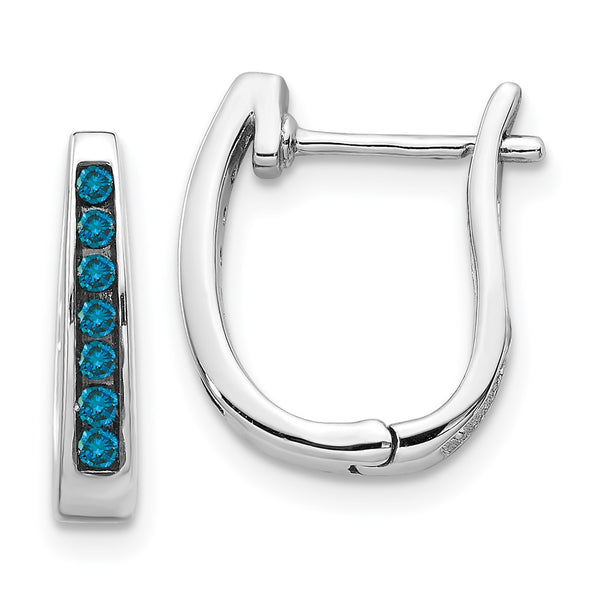 14K White Gold Hinged Hoop Earrings with 3mm Blue Diamonds