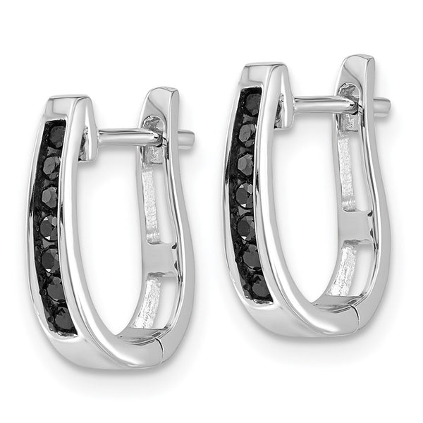 14K White Gold Hinged Hoop Earrings with 3mm Black Diamonds