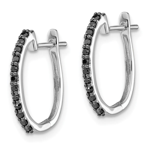 14K White Gold Hinged Hoop Earrings with 1.3mm Black Diamonds
