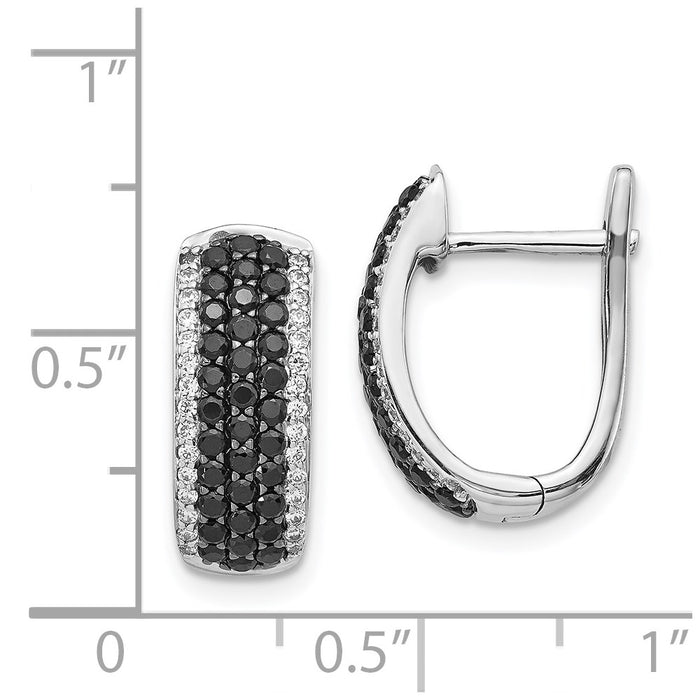 Buy Affordable 14K White Gold Hinged Hoop Earrings with Black & White Diamonds-4