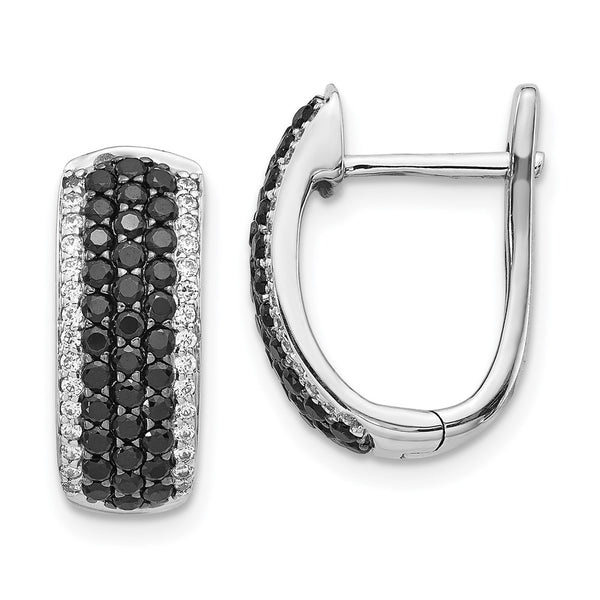 14K White Gold Hinged Hoop Earrings with Black & White Diamonds