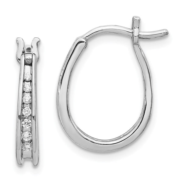 14K White Gold Oval Hinged Hoop Earrings with Diamonds - Style GR1-1016887