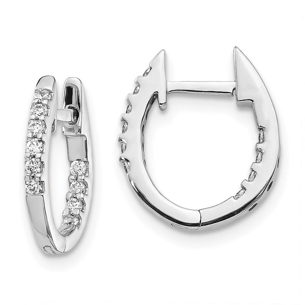14K White Gold Diamond Hinged Hoop Earrings - In/Out