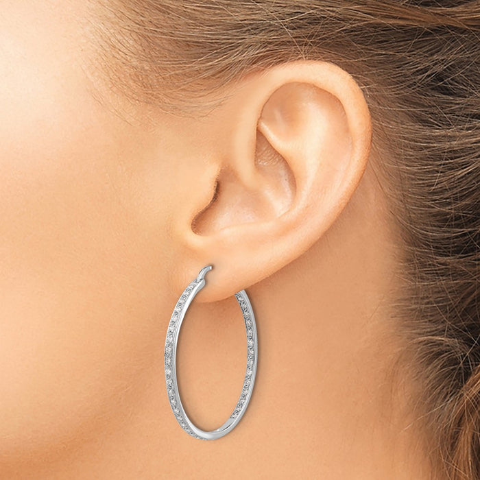 High-Quality 14K White Gold Diamond Inside-Out Hoop Earrings - Stylish Value!-3