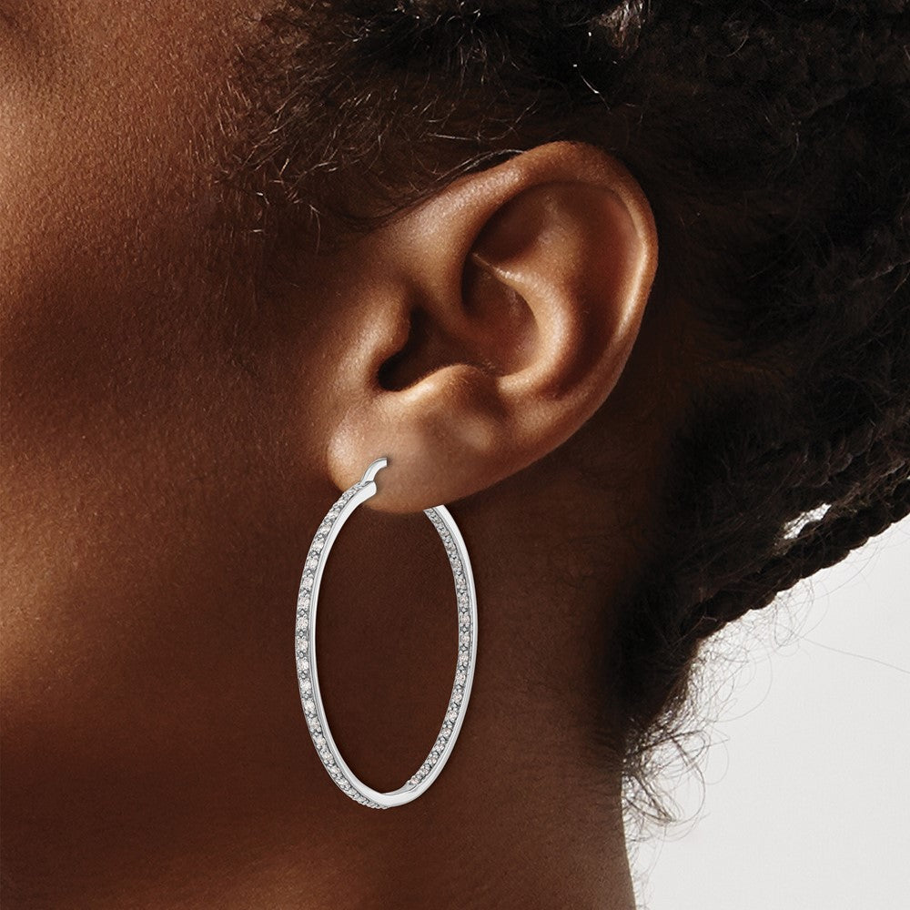 Shop Stylish 14K White Gold Diamond Inside-Out Hoop Earrings - 1.5" Luxury