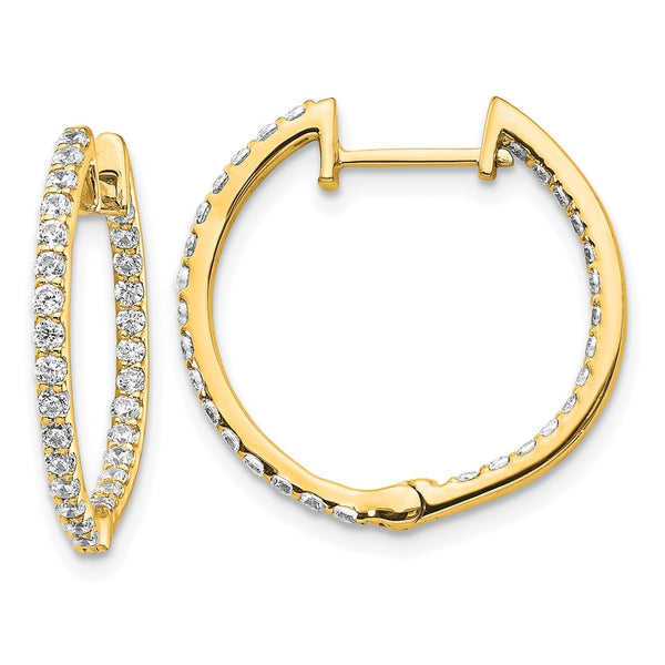 14K Gold Diamond Inside-Out Hinged Hoop Earrings - 1.5"