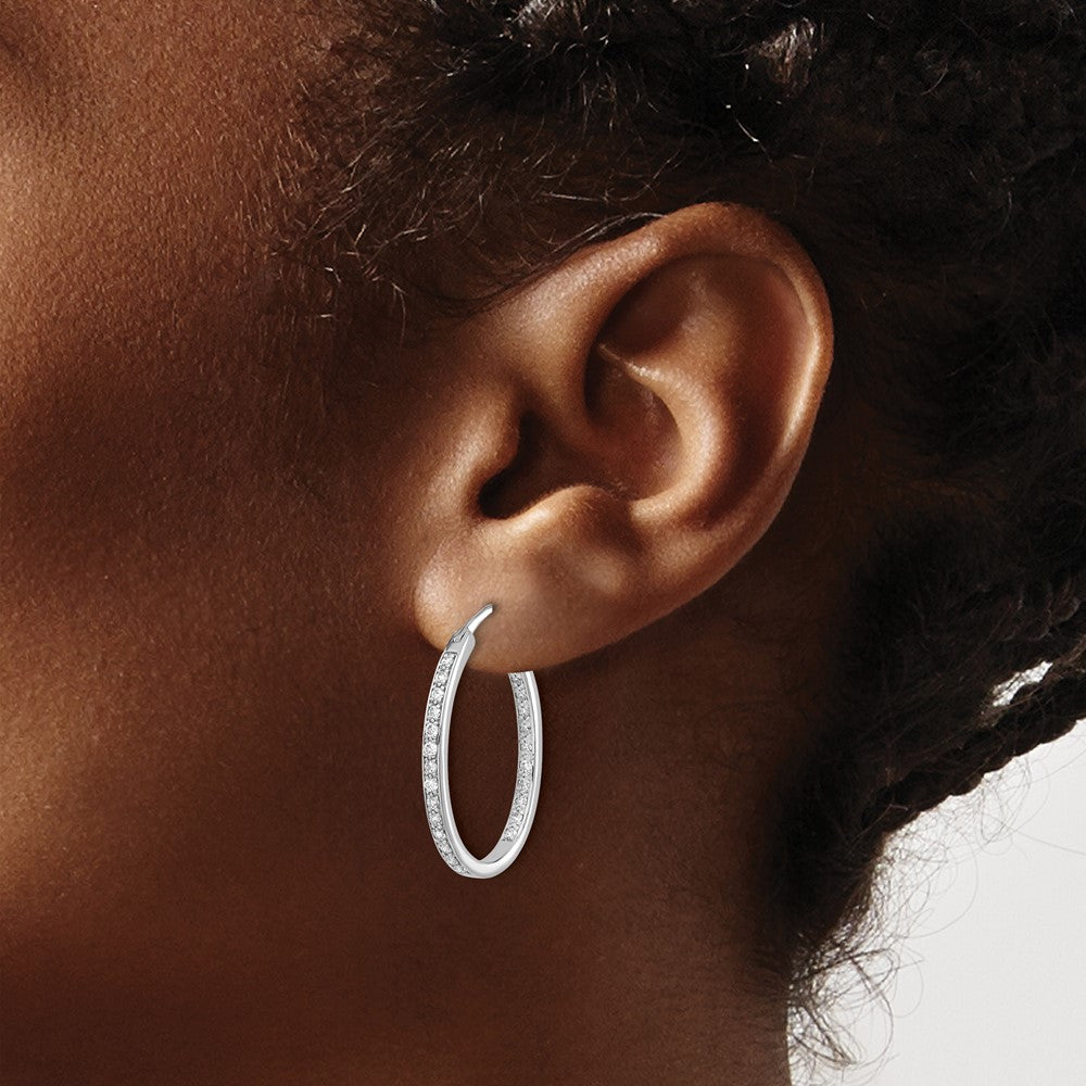 Exclusive 14K White Gold Diamond Inside-Out Hoop Earrings - Stylish Luxury