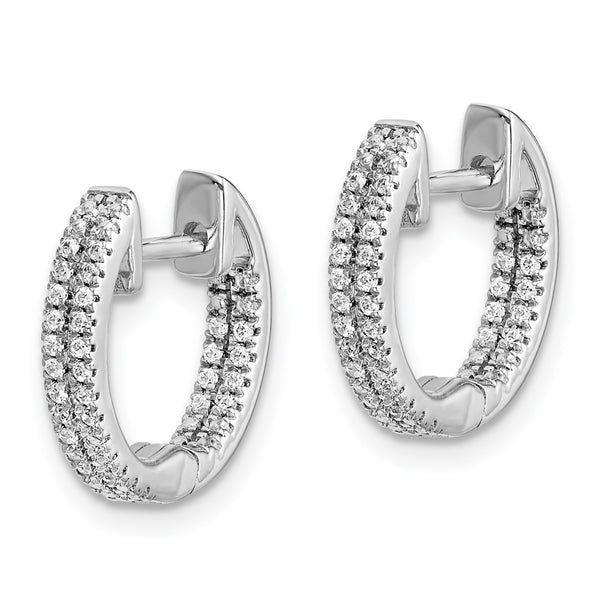 14K White Gold Diamond Hinged Hoop Earrings - Inside-Out