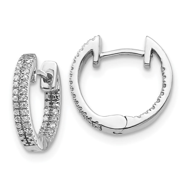 14K White Gold Diamond Hinged Hoop Earrings - Inside-Out