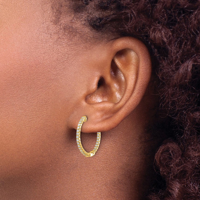 Designer 10K Gold Polished Diamond Inside-Out Hinged Hoop Earrings - Stylish Value-3