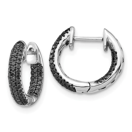 Shop Stylish 10K White Gold Black Diamond Hinge Hoop Earrings - Luxury Value!