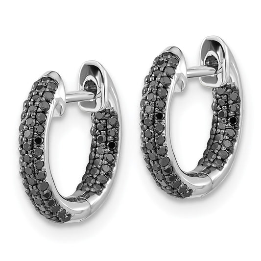 Buy Exclusive 14K White Gold Hoop Earrings with Black Diamonds - Stylish Design