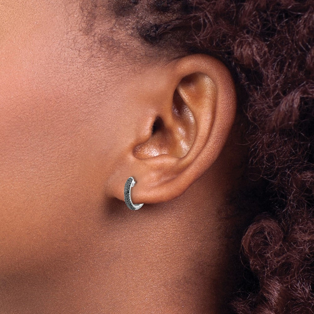 Buy Exclusive 14K White Gold Hoop Earrings with Black Diamonds - Stylish Design