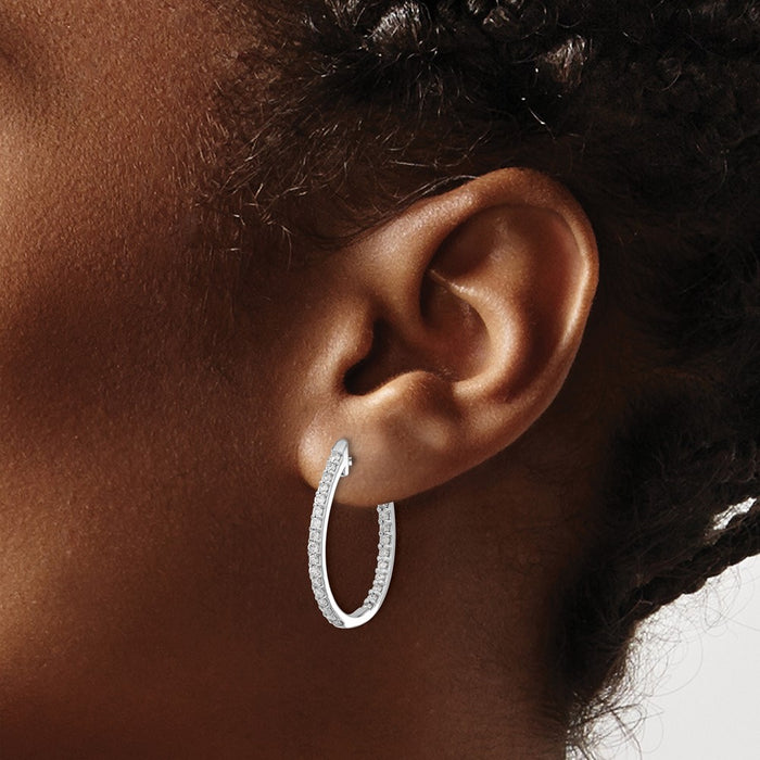 Exclusive 14K White Gold Hinged Hoop Earrings - 3/4 Carat Lab-Grown Diamonds-3