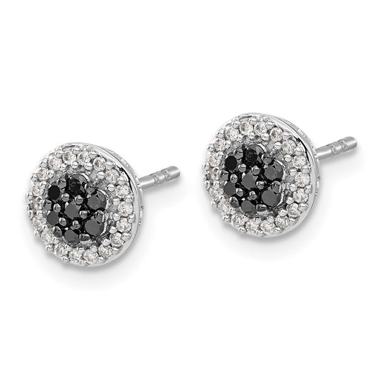 Buy Stylish 14K White Gold Black and White Diamond Cluster Stud Earrings